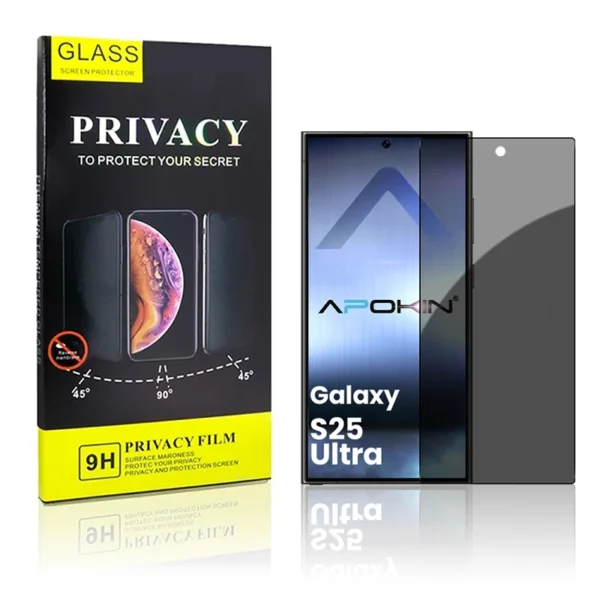 Cristal temperado Privacidade Samsung S25 Ultra Screen Protector 5D Curve: Segurança e Proteção 360° Proteja sua tela e sua privacidade com o Apokin Tempered Crystal. Projetado com tecnologia avançada, este protetor não só protege seu dispositivo de danos, mas também evita olhares curiosos graças ao seu efeito de privacidade inovador.