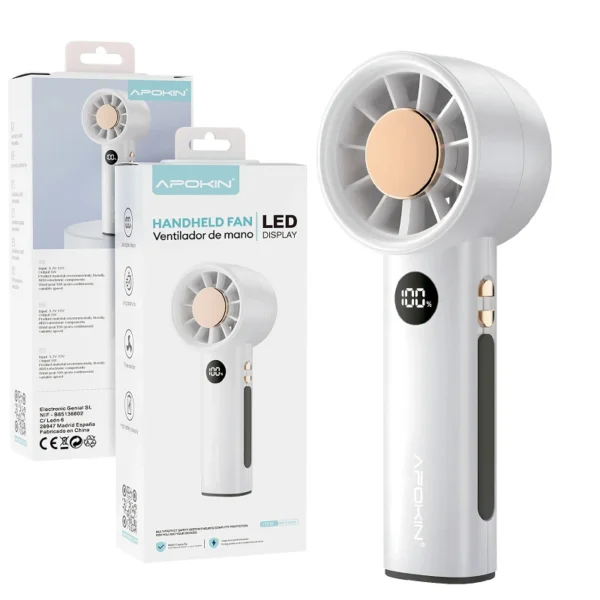 Ventilador portátil com visor de bateria branco